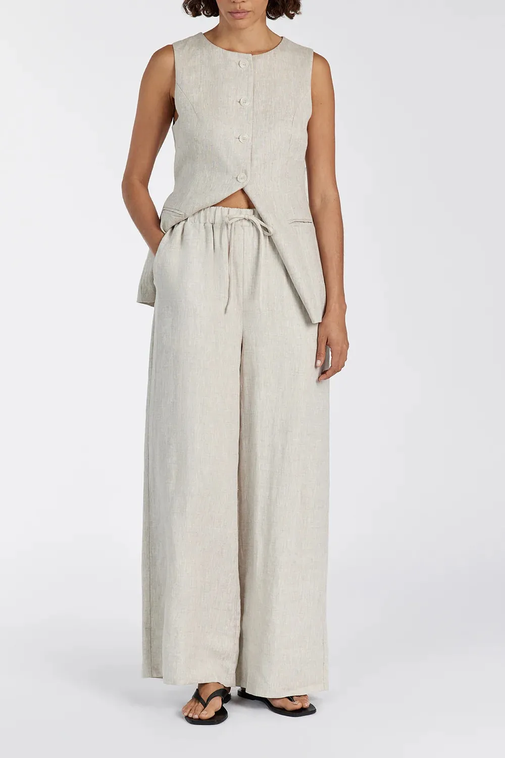 NATURAL LINEN WAIST PANT