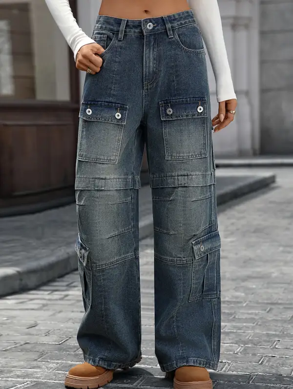 Washed Heavy Duty Multi Pocket Jeans