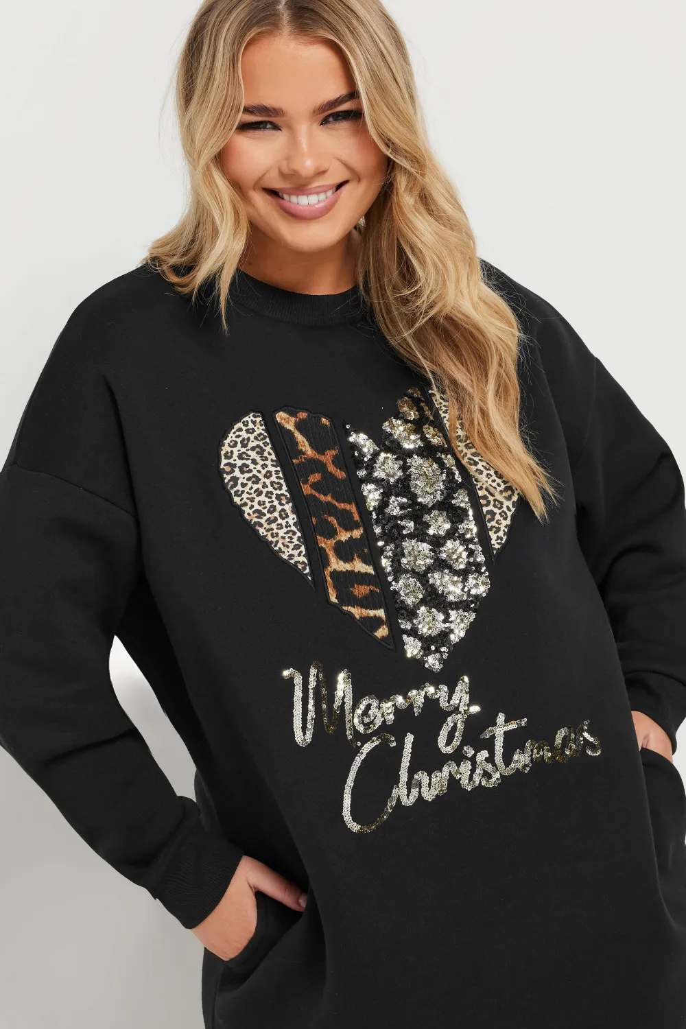 YOURS Curve Black 'Merry Christmas' Teddy Bear Sweatshirt Dress