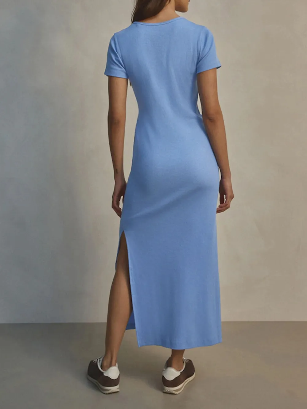 Basic Minimalist Ribbed Solid Color Crew Neck Dress
