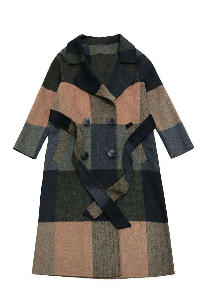 Colorblock Faux Woolen Long Coat