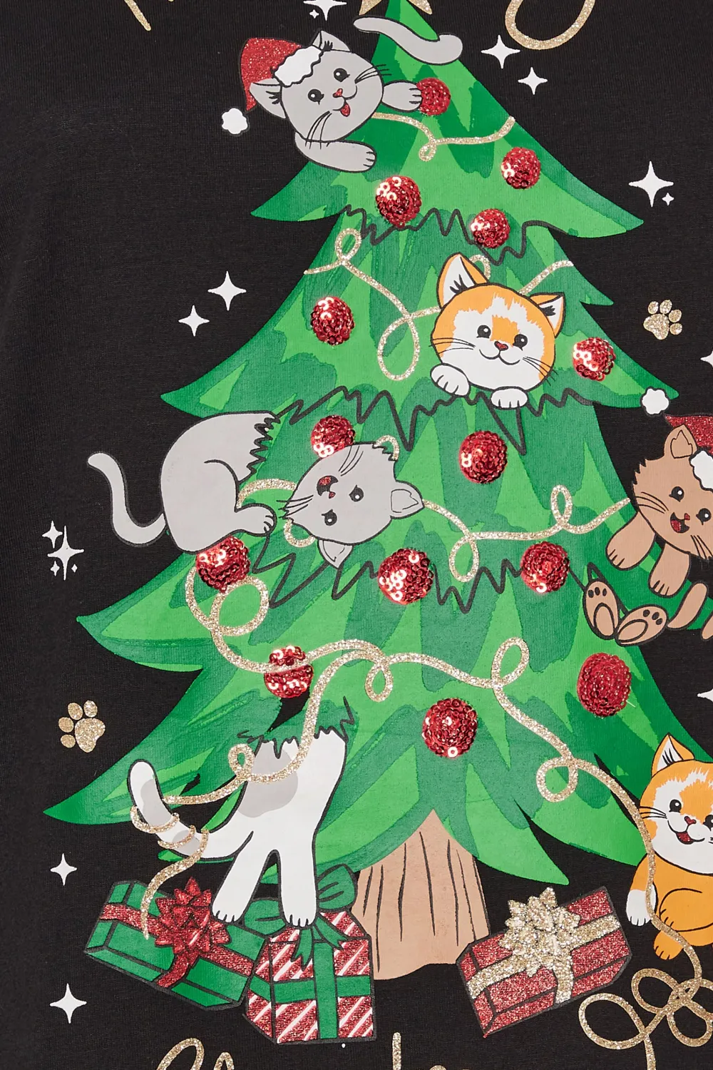 复制YOURS Curve Black 'Merry Gonkmas' Sequin Embellished Christmas Top