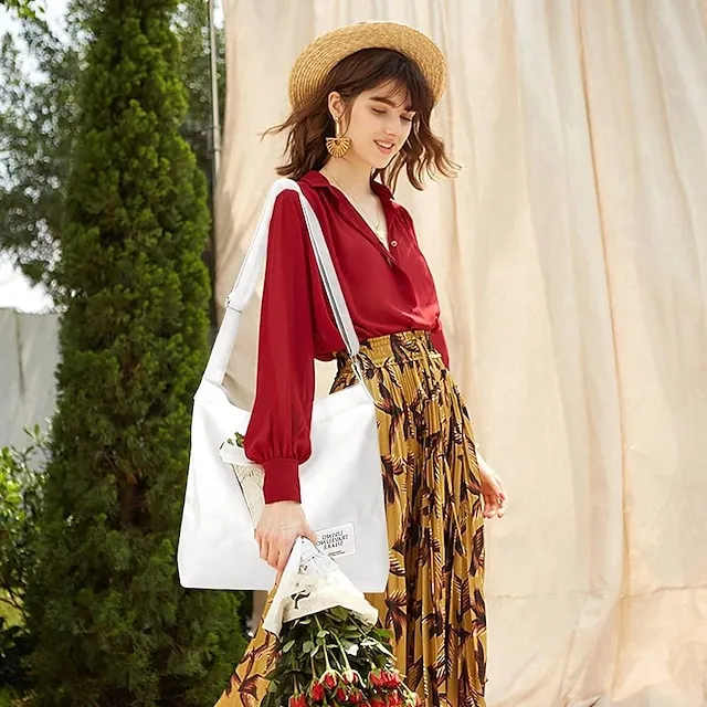 Canvas Tote Bag For Women Retro Large Size Canvas Shoulder Bag Hobo Crossbody Handbag Casual Tote For Shopping And Travel