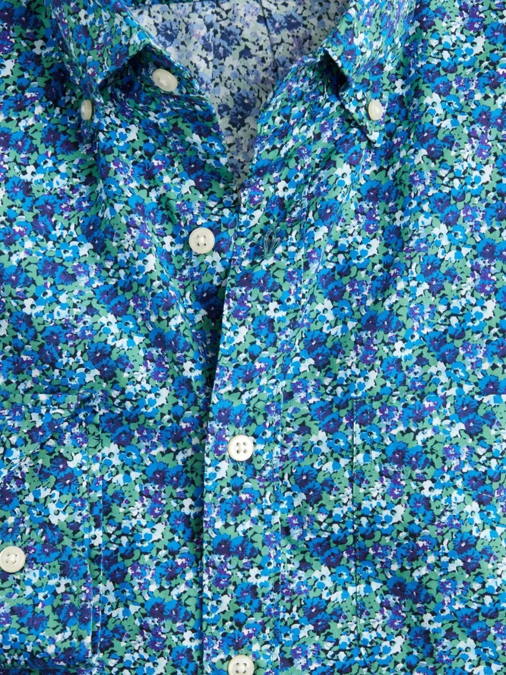 Blue And White Floral Print Long Sleeve Shirt