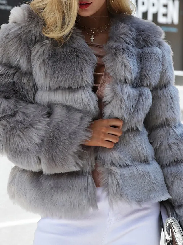 Women's Faux Fur Coat Active Elegant Comfortable Street Style Faux Fur Trim Outdoor Daily Wear Vacation Going out Faux Fur Short Coat Winter Fall Purple Pink Fuchsia Open Front Collarless Regular Fit