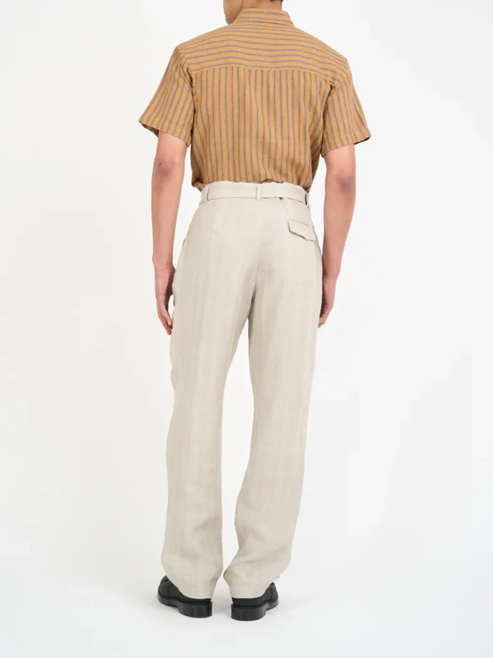 Sand Straight-Leg Belted Linen Trousers