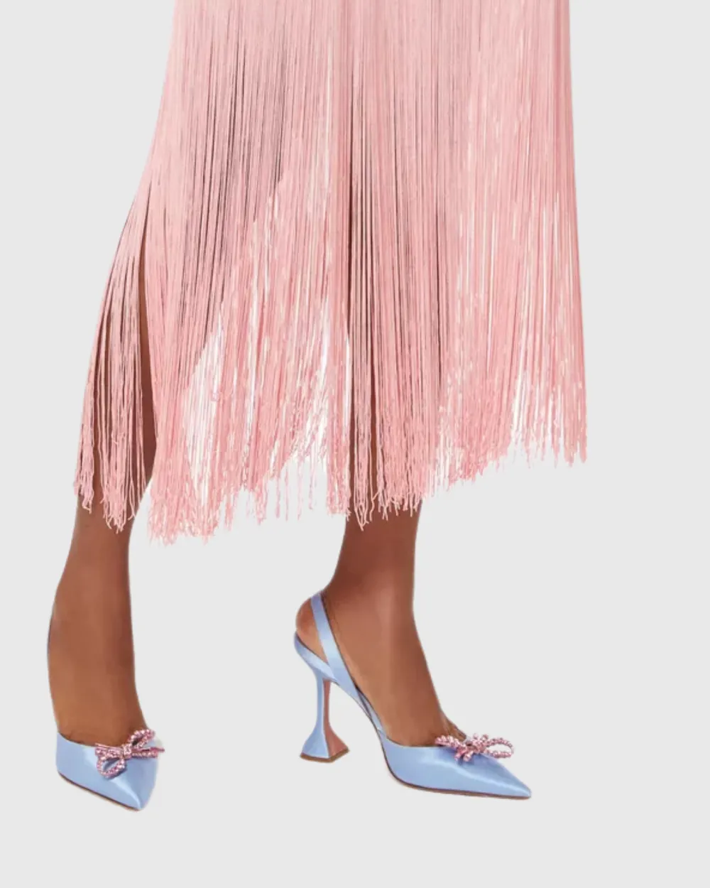 Crystal Bow Satin Slingback Pumps in Sky