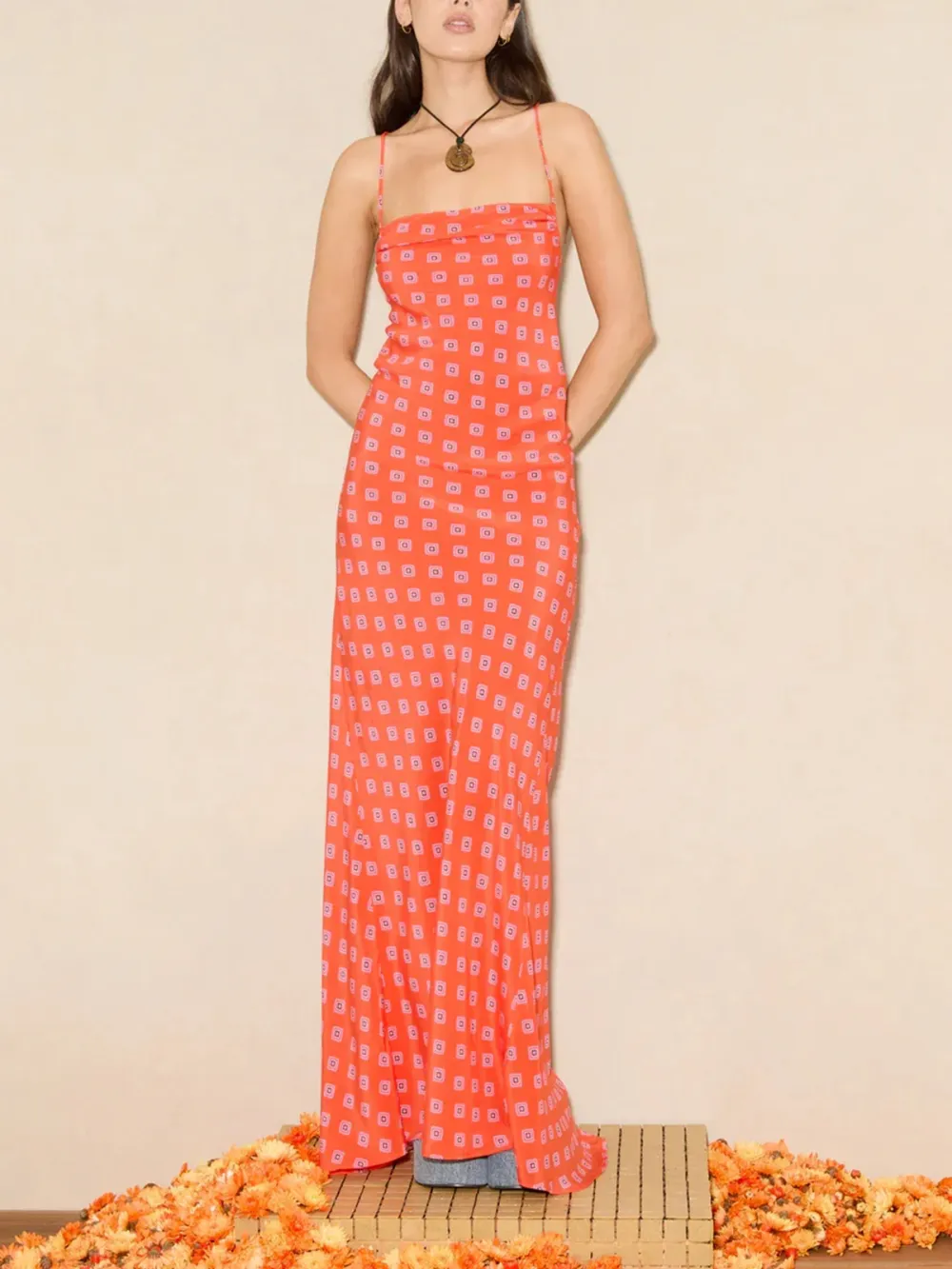 Casual Style Silk Bias Maxi Slip Coral
