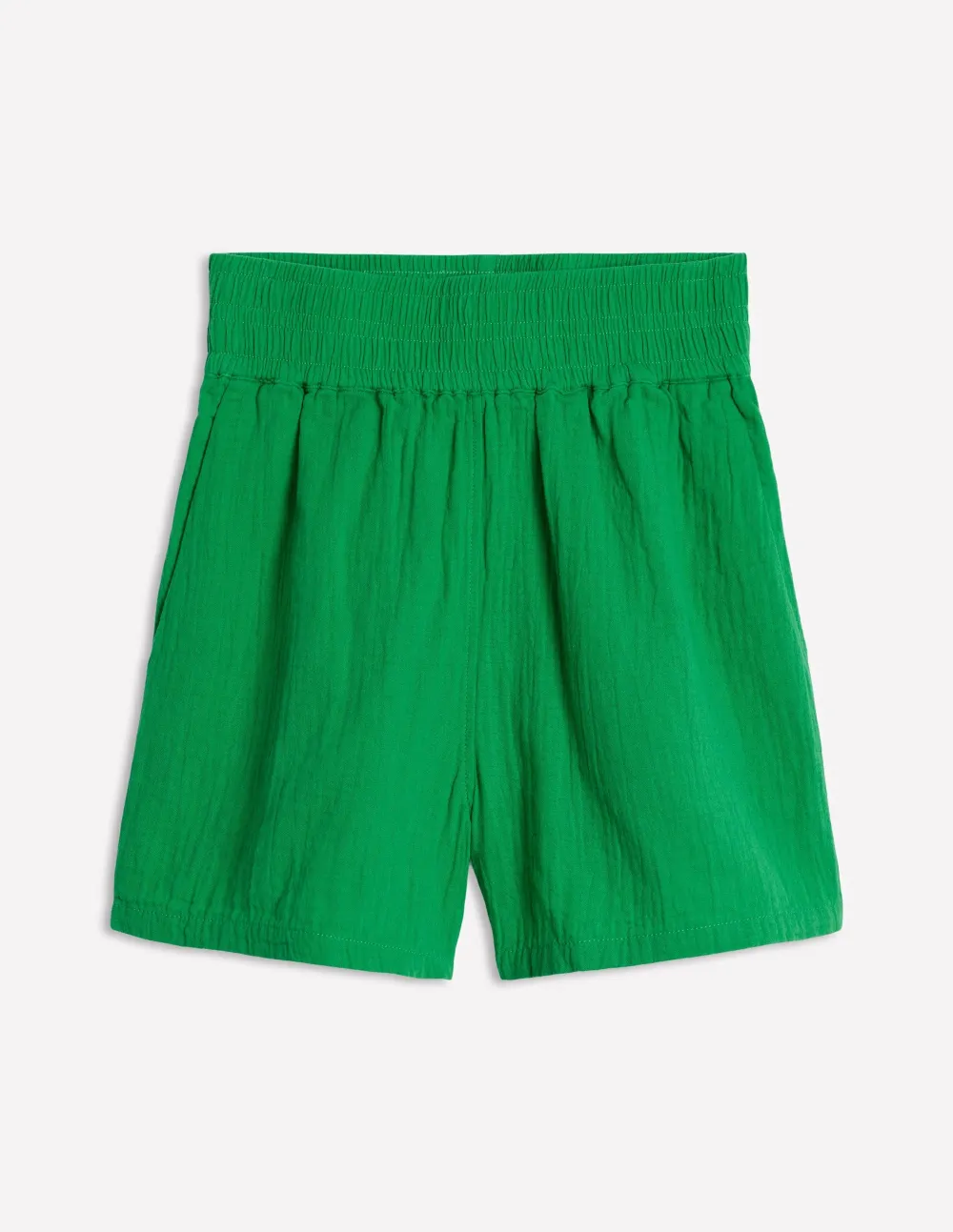 Emerald Green Elastic - Waist Linen Shorts