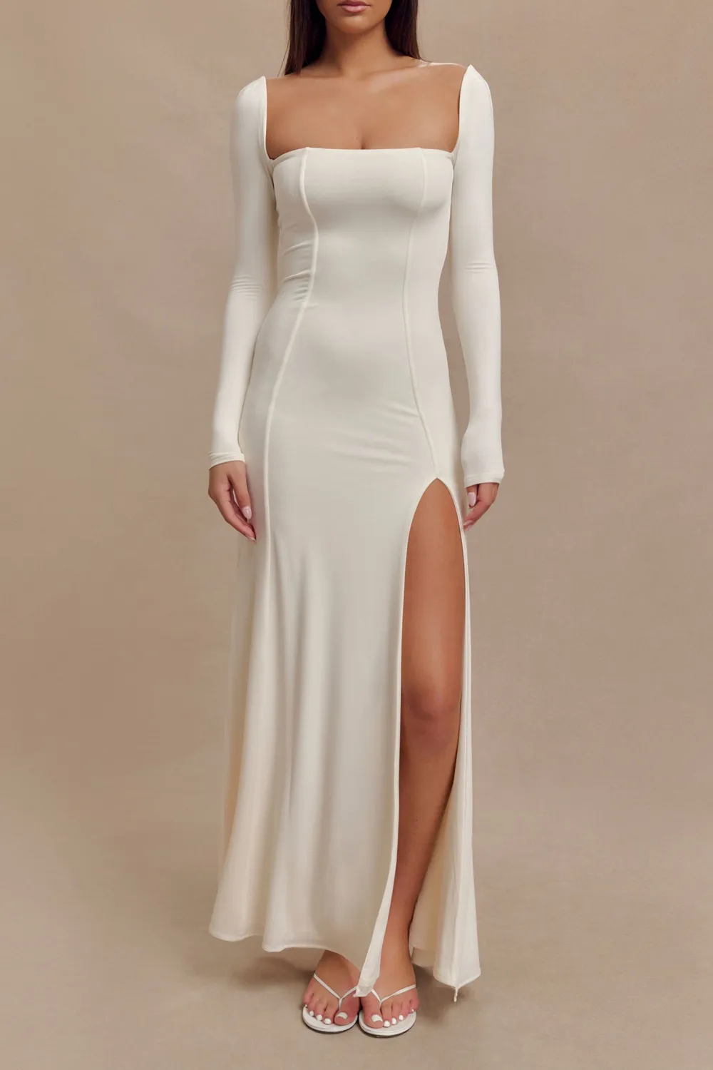 Slinky Long Sleeve Maxi Dress With Split