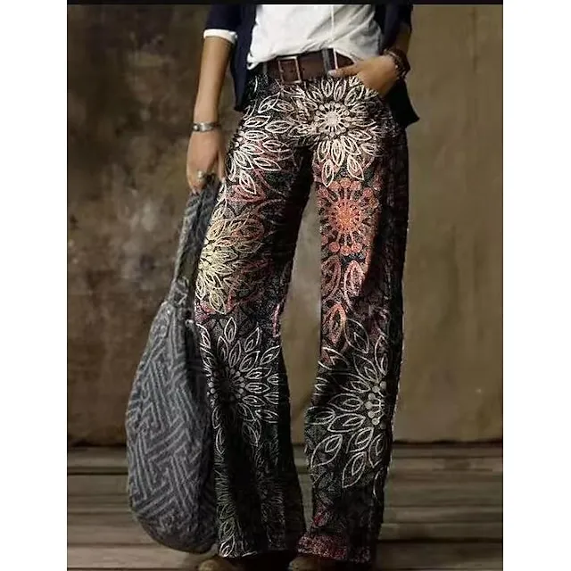 Women's Jeans Bootcut Wide Leg Full Length Faux Denim Side Pockets Wide Leg High Elasticity Mid Waist Fashion Casual Weekend 1 2 S M