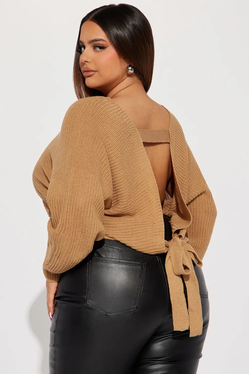 Double Fun Tie Back Sweater Top - Camel