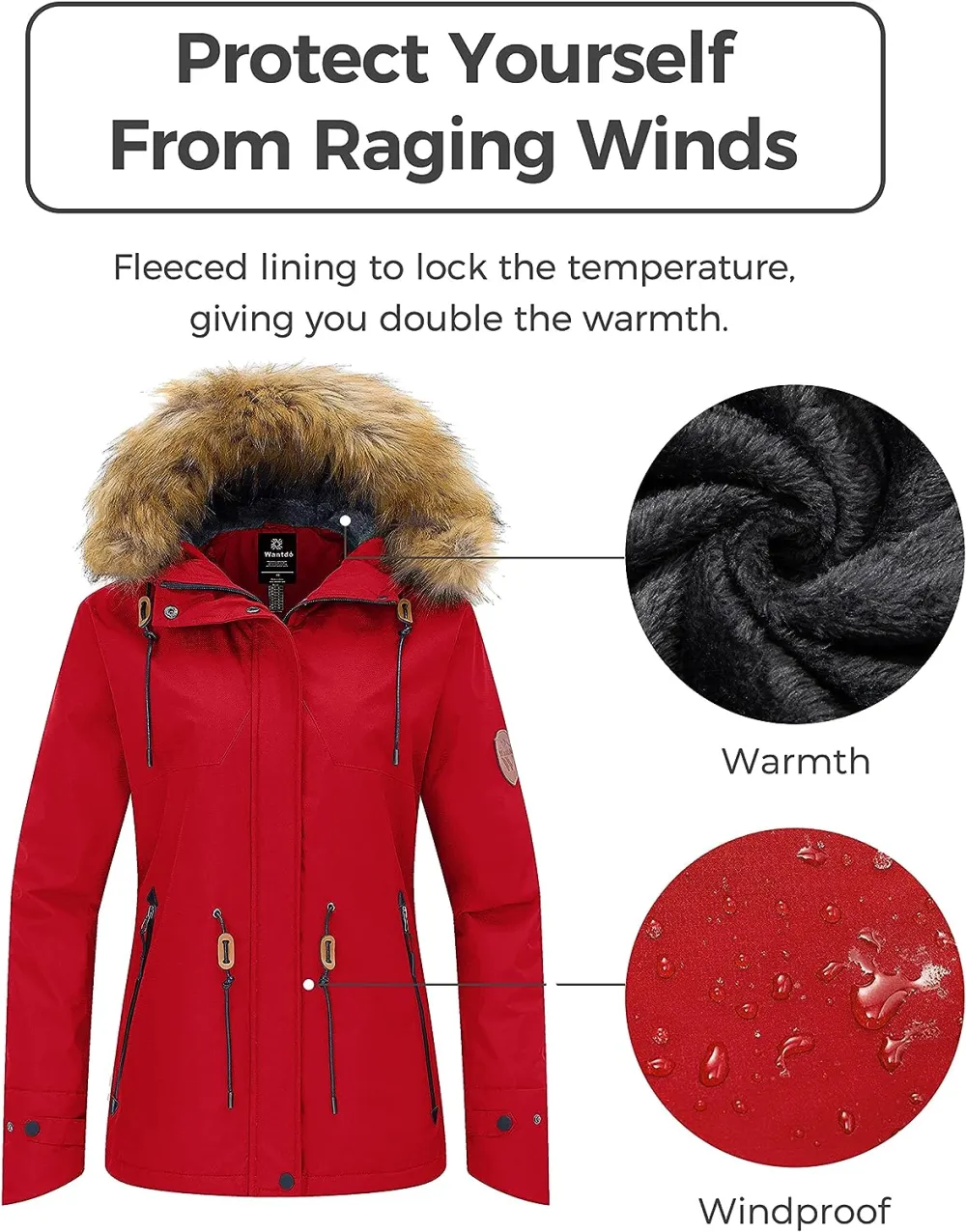 Women's Waterproof Ski Jacket Hooded Winter Snow Coat Mountain Snowboarding Jackets Insulated Fleece Parka