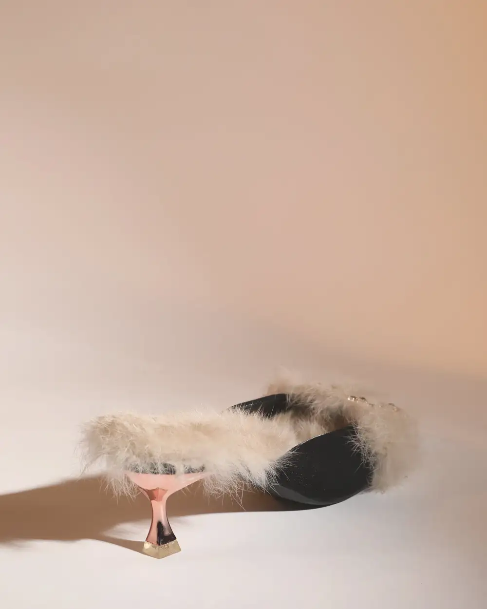 Faux Fur Satin Mules in Black