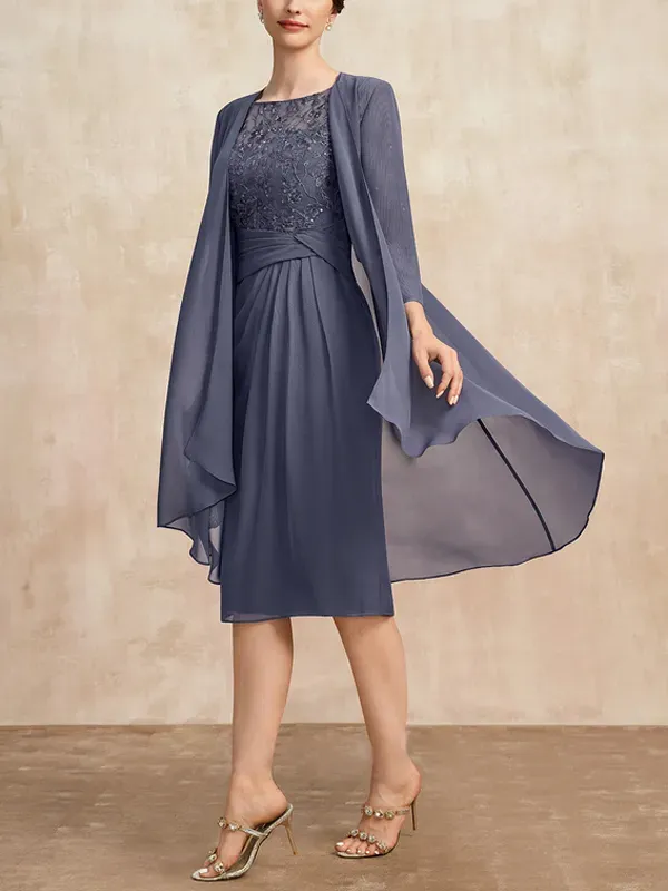 Straight Chiffon Lace Dress Top Suit