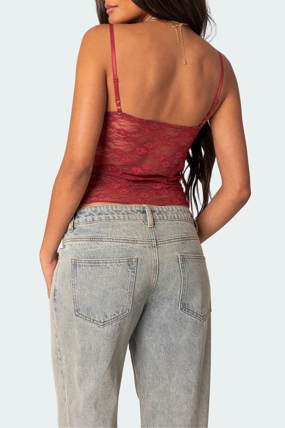 Bow Transparent Lace Tank Top