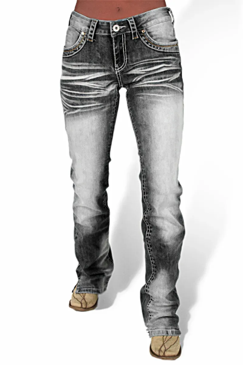 Washed Split Hem Mid Rise Bootcut Jeans