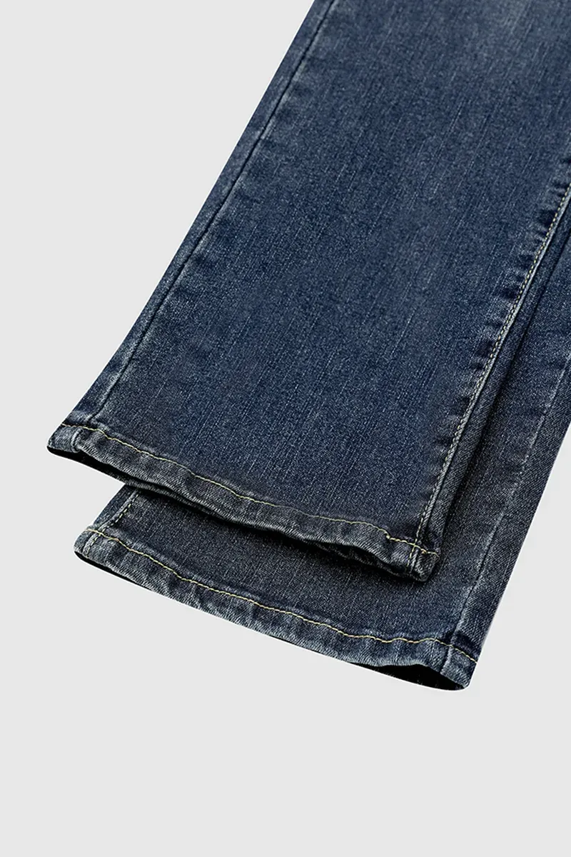 Mid Waist Wash Straight Leg Jeans