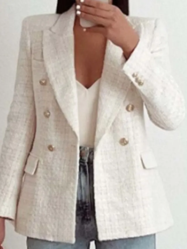 Women's Blazer Casual Jacket Lightweight Comfortable Formal Office / Career Street Weekend Button Pocket Double Breasted Turndown Fashion Professional OL Style Formal Solid Color Regular Fit Outerwear