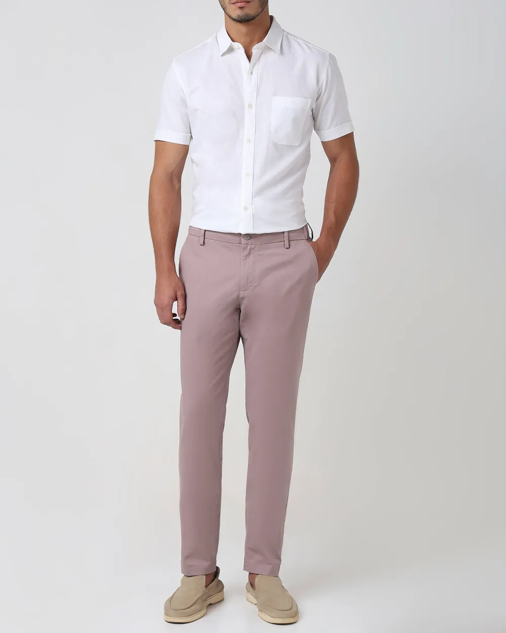 Classic Versatile Slim-Fit Straight-Leg Pink Trousers
