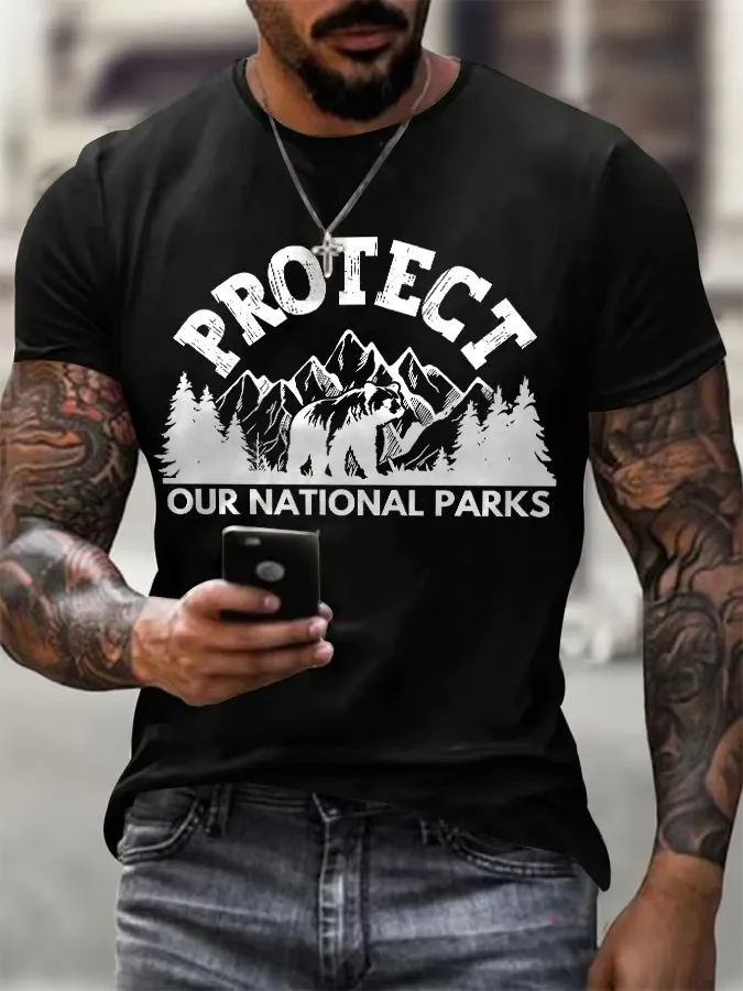Men'S T-Shirt Pure Cotton Men Protect Our National Park Printed Crewneck T-Shirt