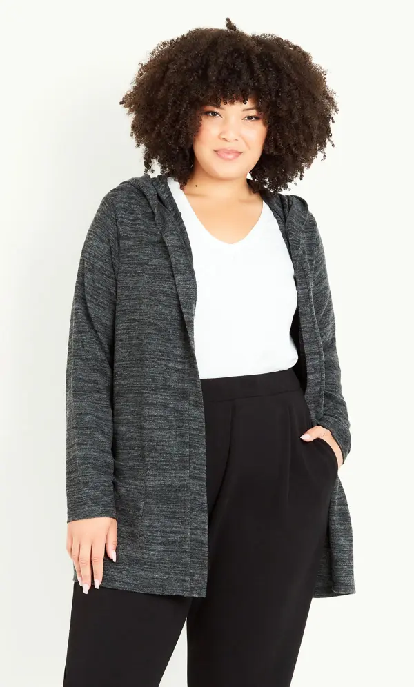 Evans Charcoal Grey Soft Touch Hooded Cardigan