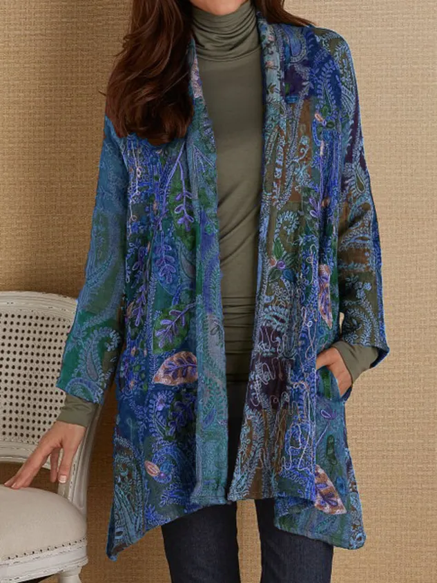 Plus size Long Sleeve Printed Knit coat