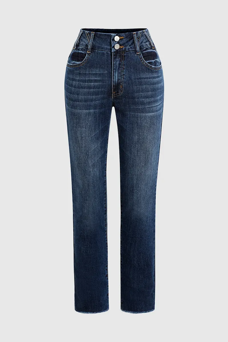 Raw Hem Button Up Mid Rise Skinny Jeans
