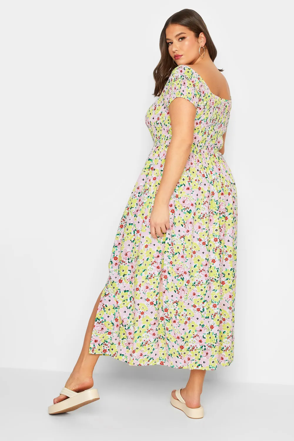 YOURS Curve White Floral Print Shirred Maxi Dress