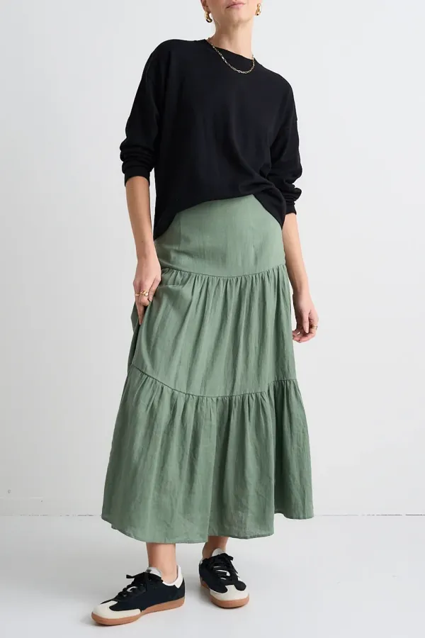 Light Green Tiered Midi Skirt