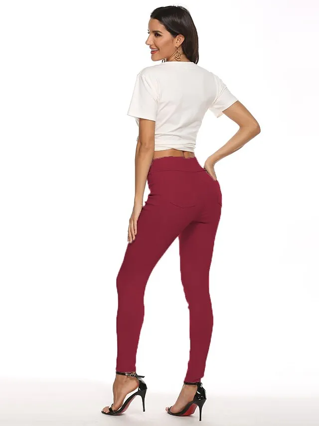 Women's High Waist Solid Leggings Wine Navy Blue Grey Fashion Classic Office Daily Stretchy Full Length Comfort Solid Color S M L XL XXL