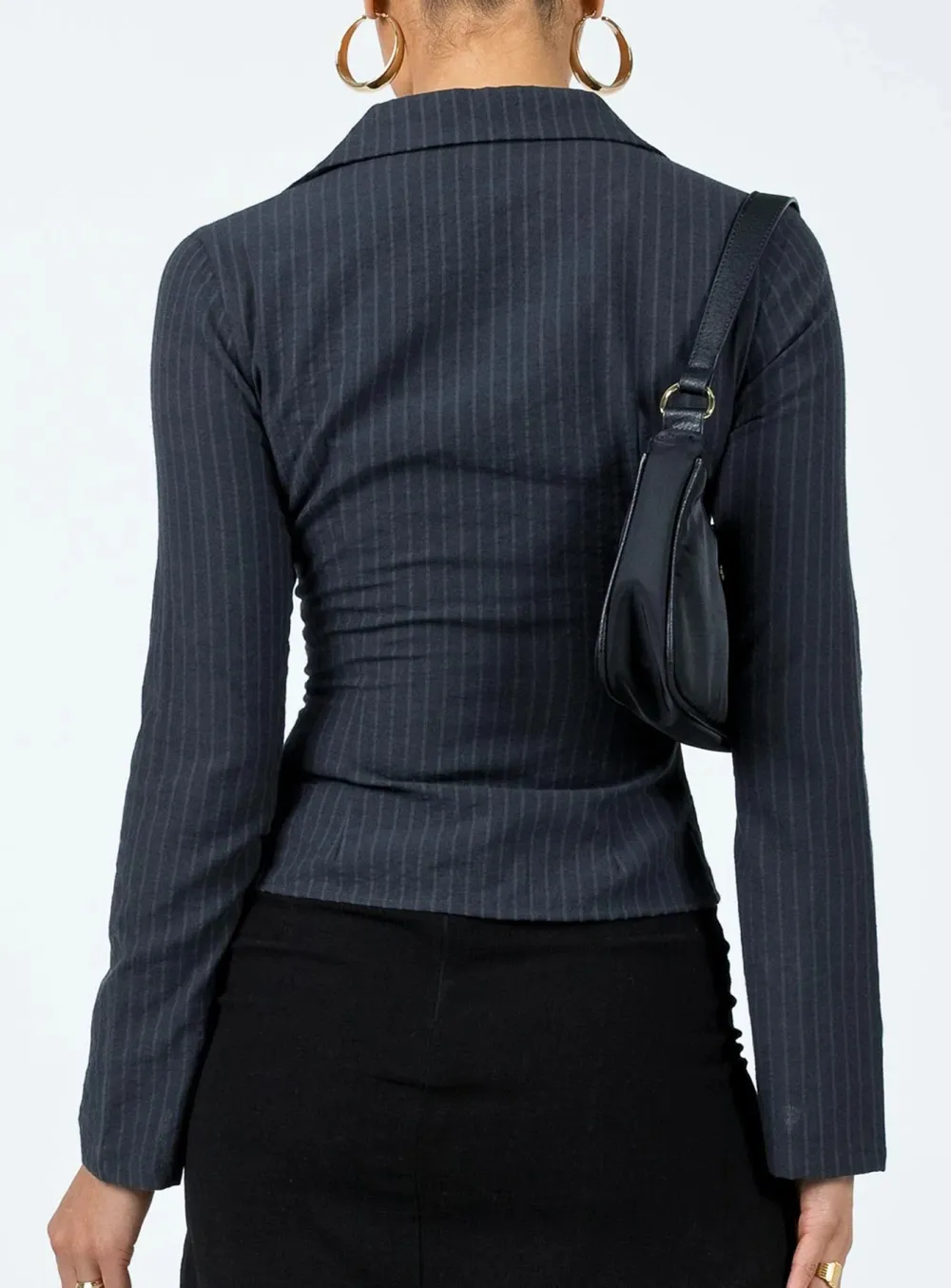 Black Pinstripe Cropped Button Up Shirt