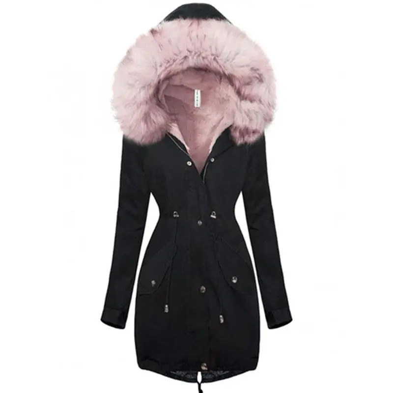 Pink Faux Fur Hooded Warm Coat