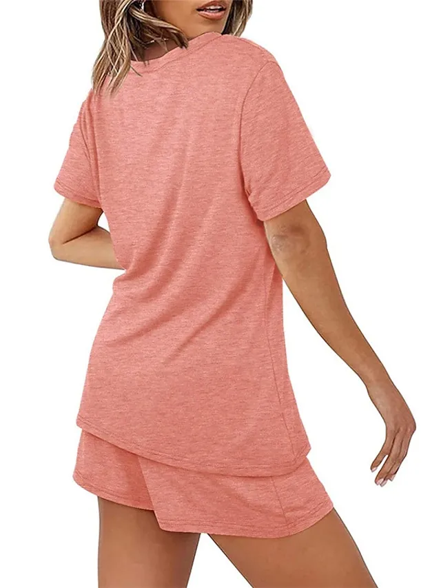 Women's Loungewear Sets Nighty 2 Pieces Pure Color Simple Comfort Home Street Cotton Crew Neck Short Sleeve T shirt Tee Shorts Spring Summer Green Blue