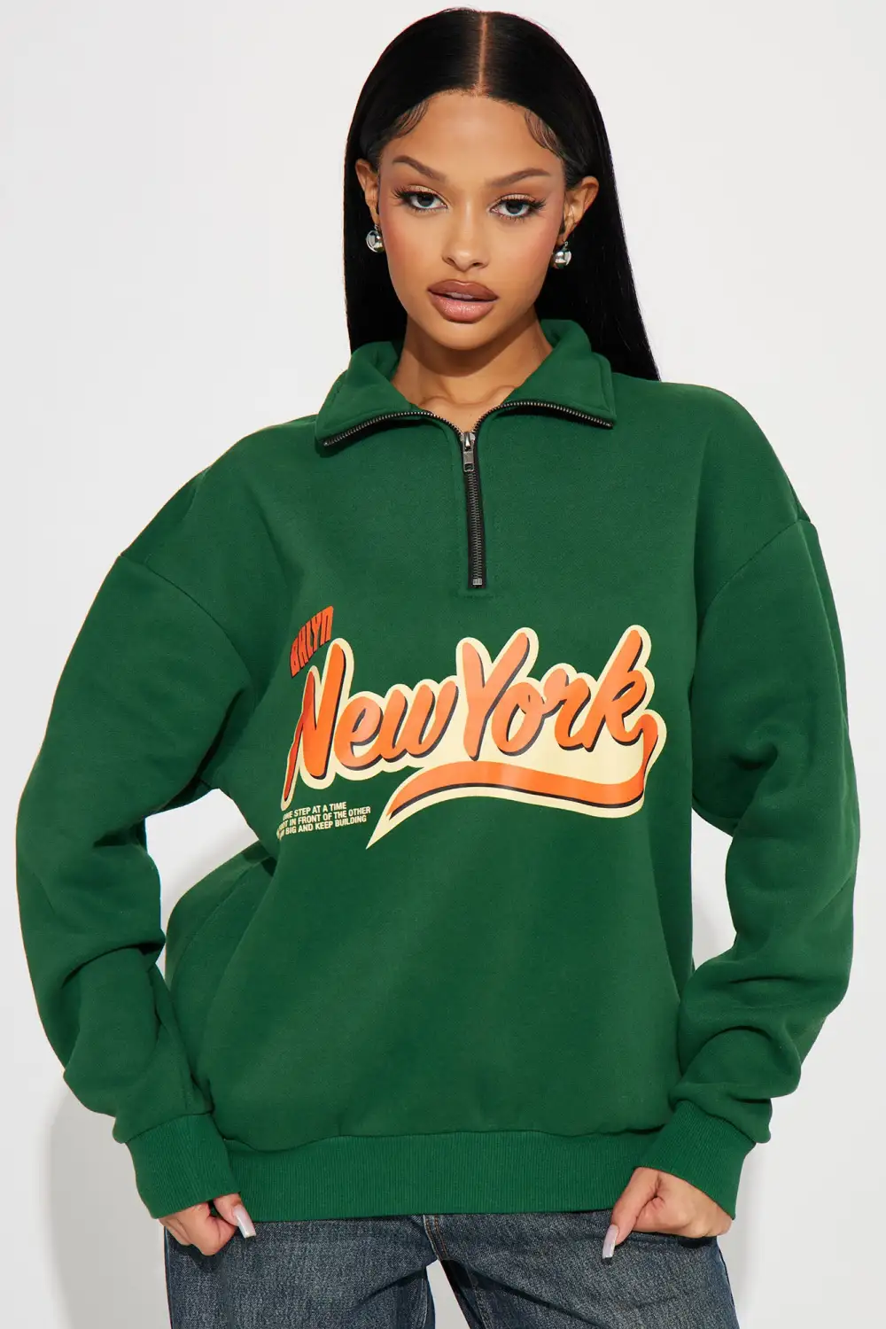 Vintage NY Half Zip Sweatshirt - Green