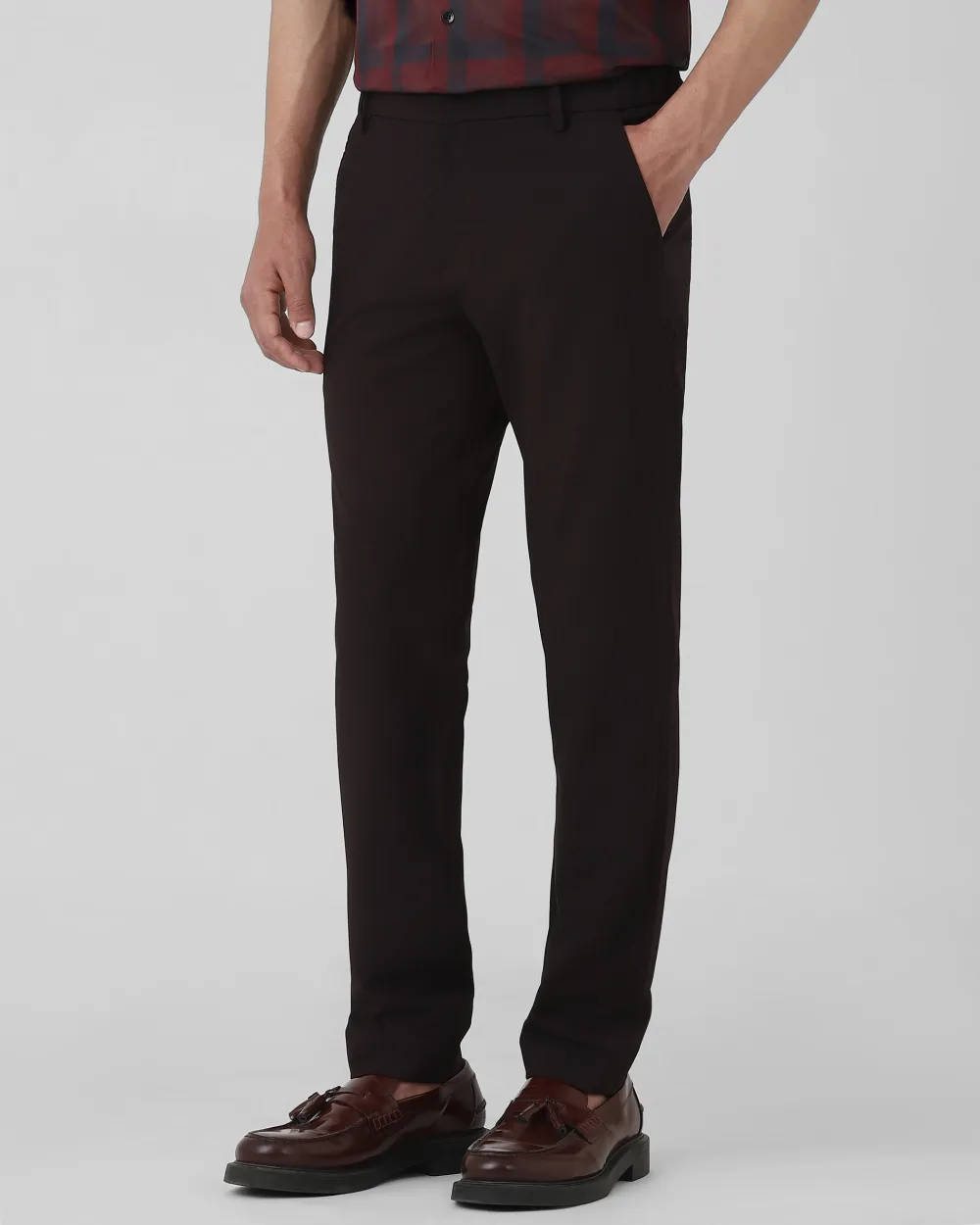 Classic Versatile Daily Slim-Fit Straight-Leg Maroon Trousers