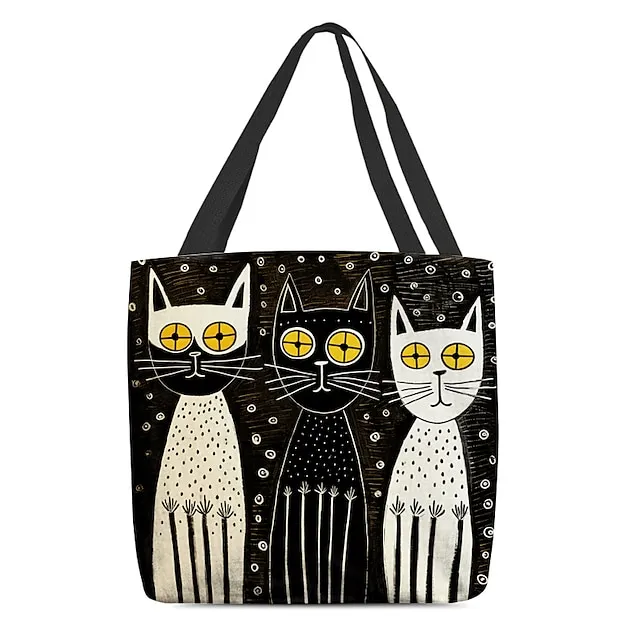 Women's Tote Shoulder Bag Canvas Tote Bag Customize Polyester Shopping Holiday Print Large Capacity Foldable Lightweight Cat Black / White Black / Red Custom Print