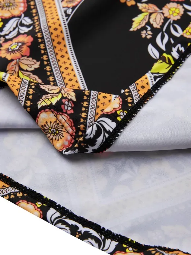 Vacation Ethnic Printing V neck Tankinis Two-Piece Set