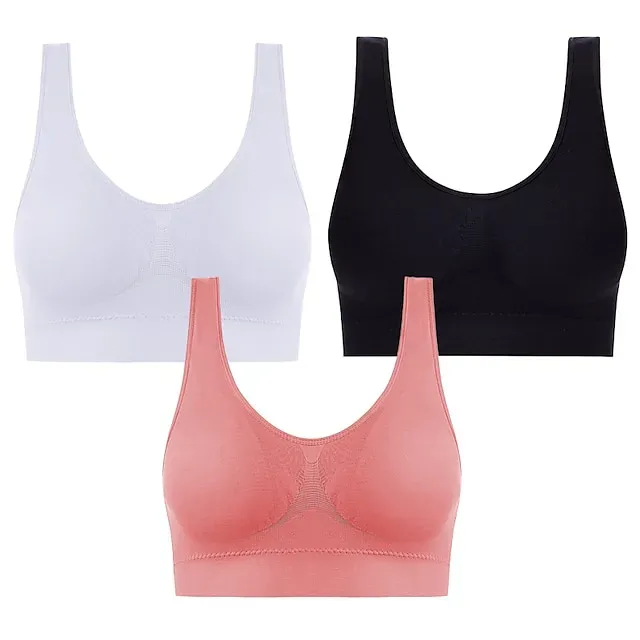 3 Packs Sports Bra for Women High Support with Removable Pad Wireless Yoga Fitness Gym Workout Bra Top Sport Activewear High Impact Breathable Comfortable Stretchy