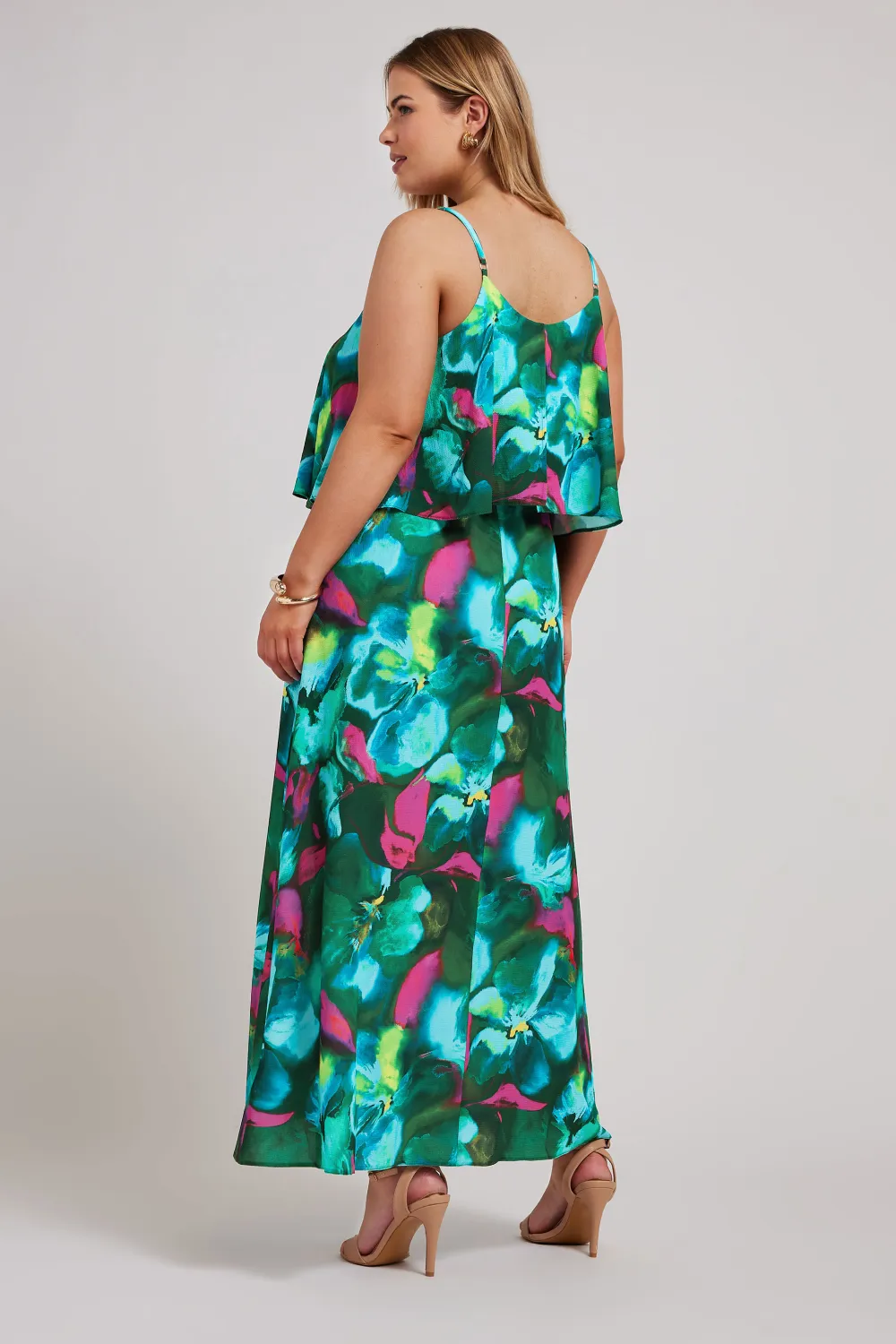 YOURS LONDON Curve Green Floral Print Overlay Maxi Dress