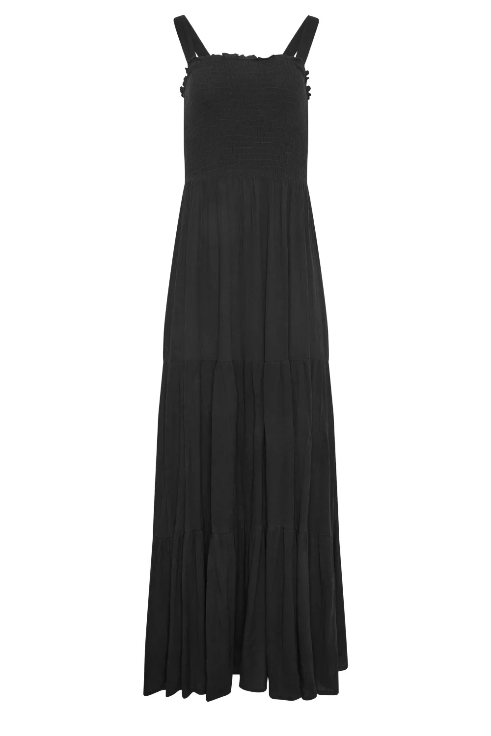 LTS Tall Black Shirred Tiered Maxi Dress
