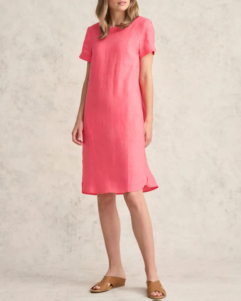 Scoop Neck Linen Dress - Coral