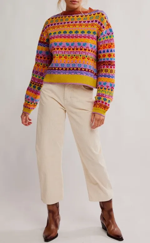 Multicolor Fair Isle Pattern Knit Sweater