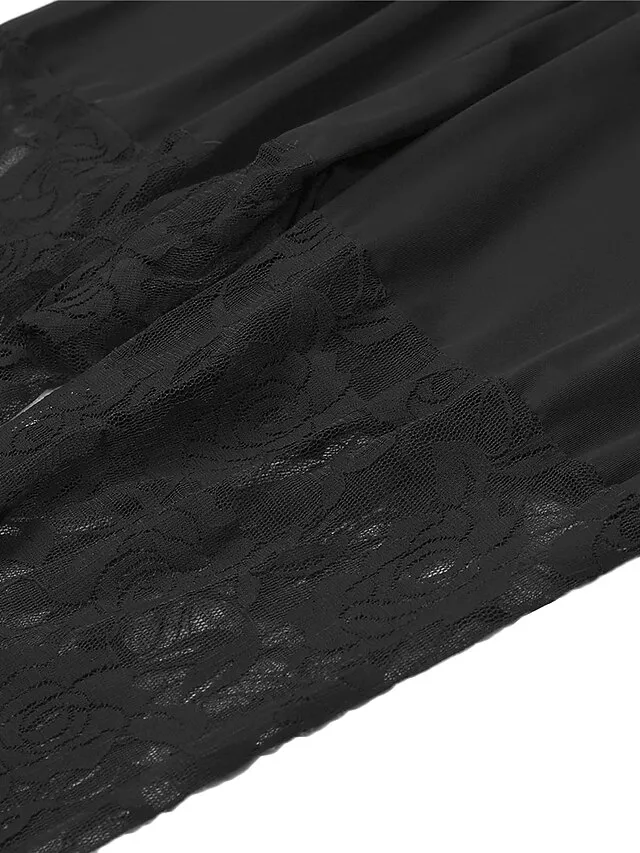 Women's Lace Tights Leggings Jeggings Black Mid Waist Sexy Stretchy Full Length Solid Colored S M L XL XXL / Slim