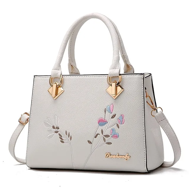 Women's Handbag Shoulder Bag Crossbody Bag Handbag PU Leather Office Daily Date Embroidery Solid Color Floral Print Black White Red
