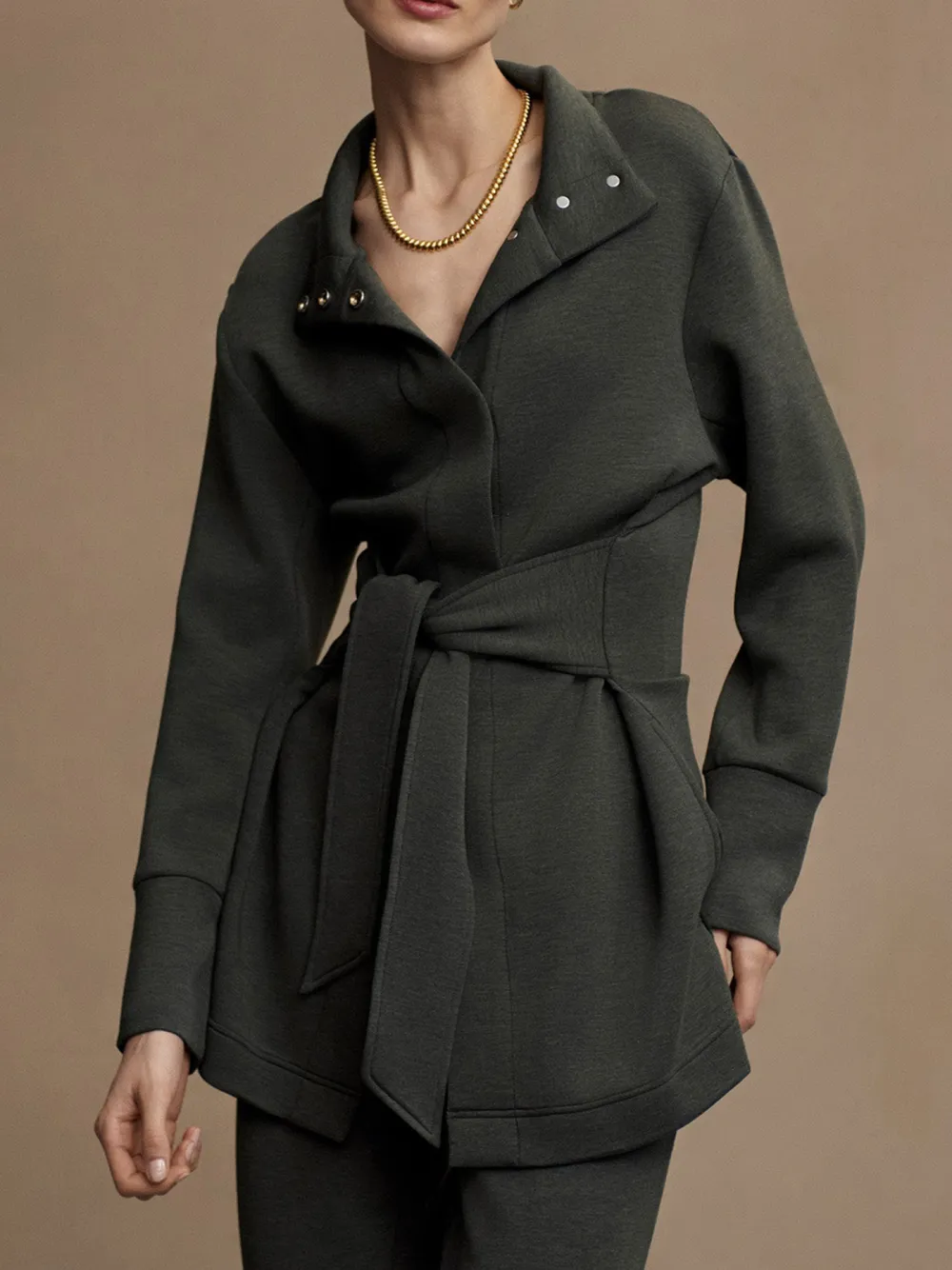 Olive Marl Tie-Front Jackets