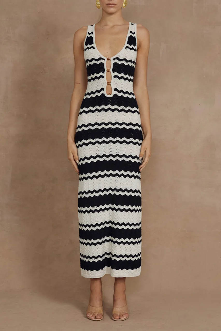 Black And White Striped Knitted Dress