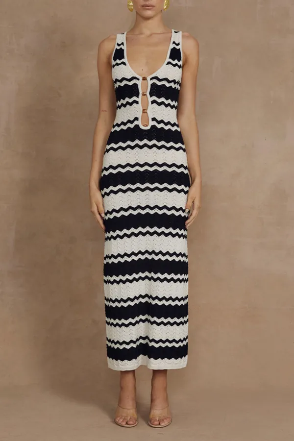 Black And White Striped Knitted Dress