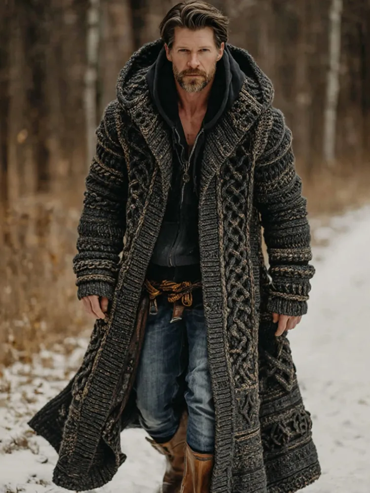 Men's Viking Celtic Knot Button Down Cozy Jacquard Cardigan Sweater