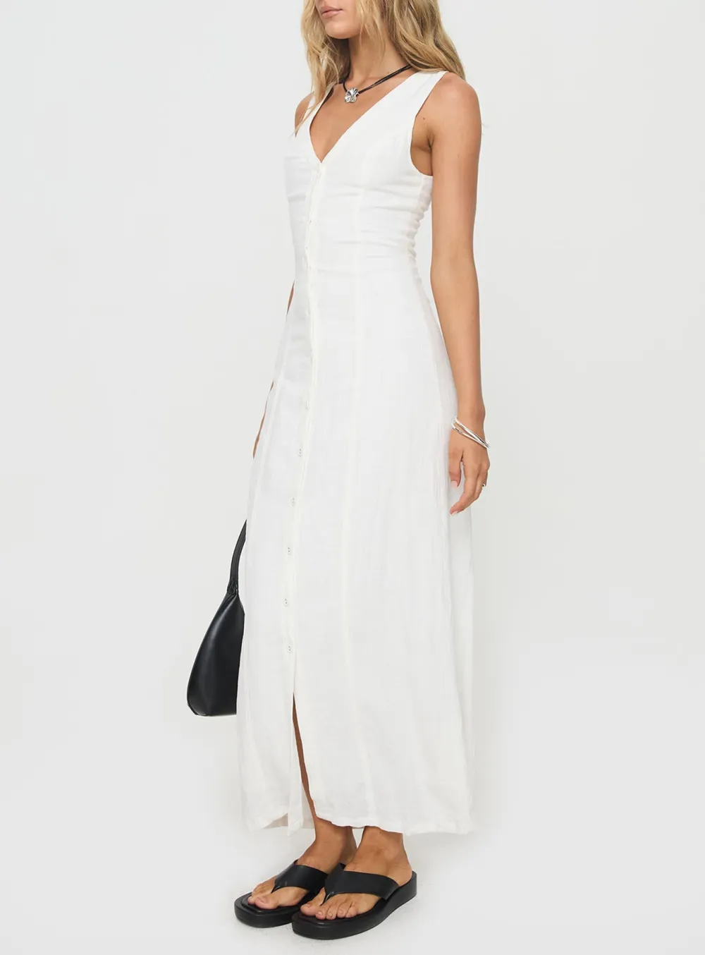 Button Front Sleeveless Maxi Dress